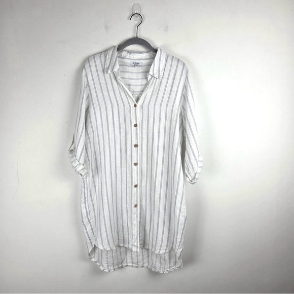 ROSEMARINE Linen Striped Button-Down Shirt Dress / Cover-up - Picture 3 of 7
